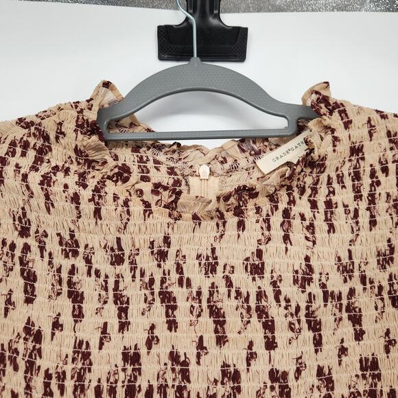 Grade & Gather Cream Floral Smocked Ruffle Long Balloon Sleeve Blouse Women L - Picture 5 of 9